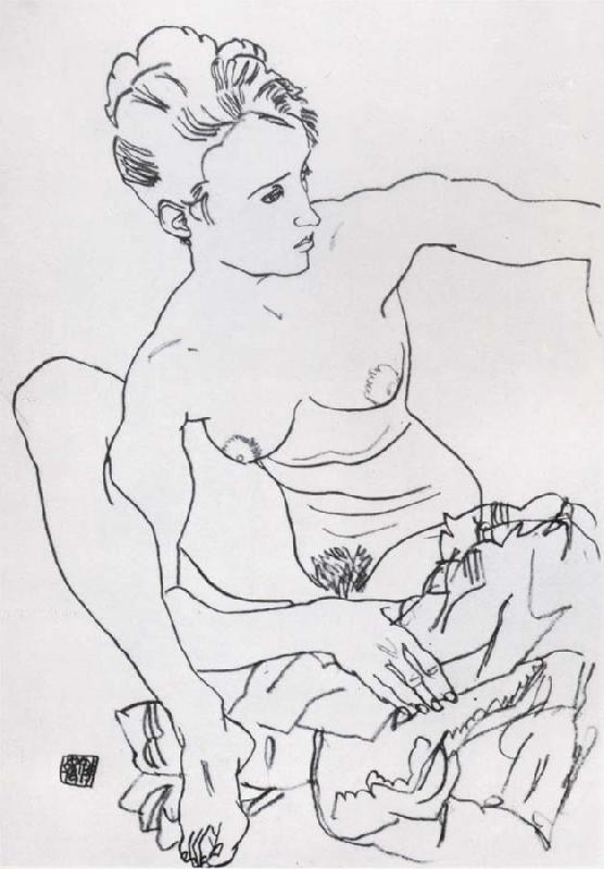 Egon Schiele Seated Female nude with drapery